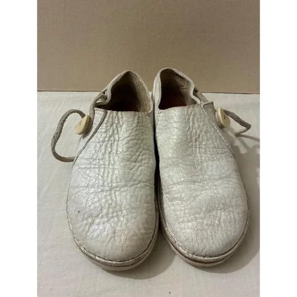 Birkenstock Artisanal Off White Pebbled Leather Button Slip On Loafers 8 Shoes - Picture 2 of 11